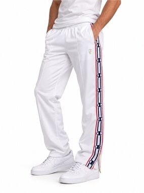 Champion White Track Pants Side Logo Tape Zip Hem NWT Size M Y2K